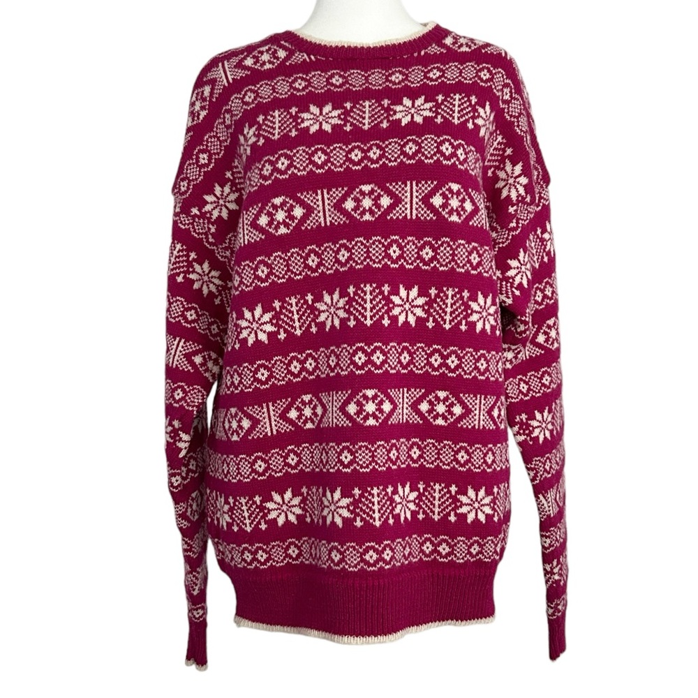 Jersild Vintage Long Sleeve Wool Fair Isle Snowflake Winter Knit Sweater (XL)
